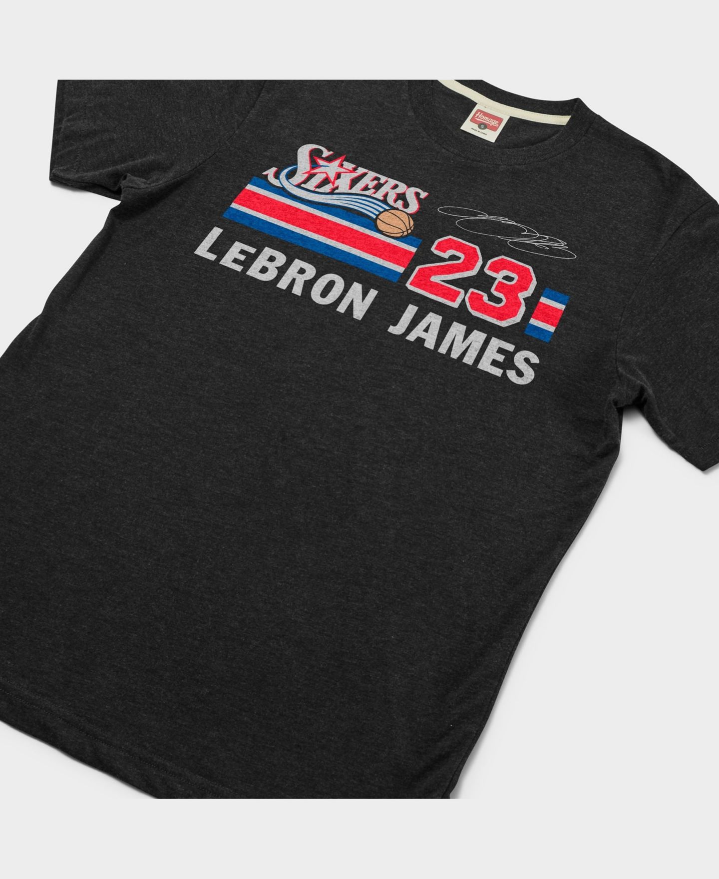 Футболка Homage LeBron James Charcoal Philadelphia 76ers Retro Signature Tri-Blend — фото 2