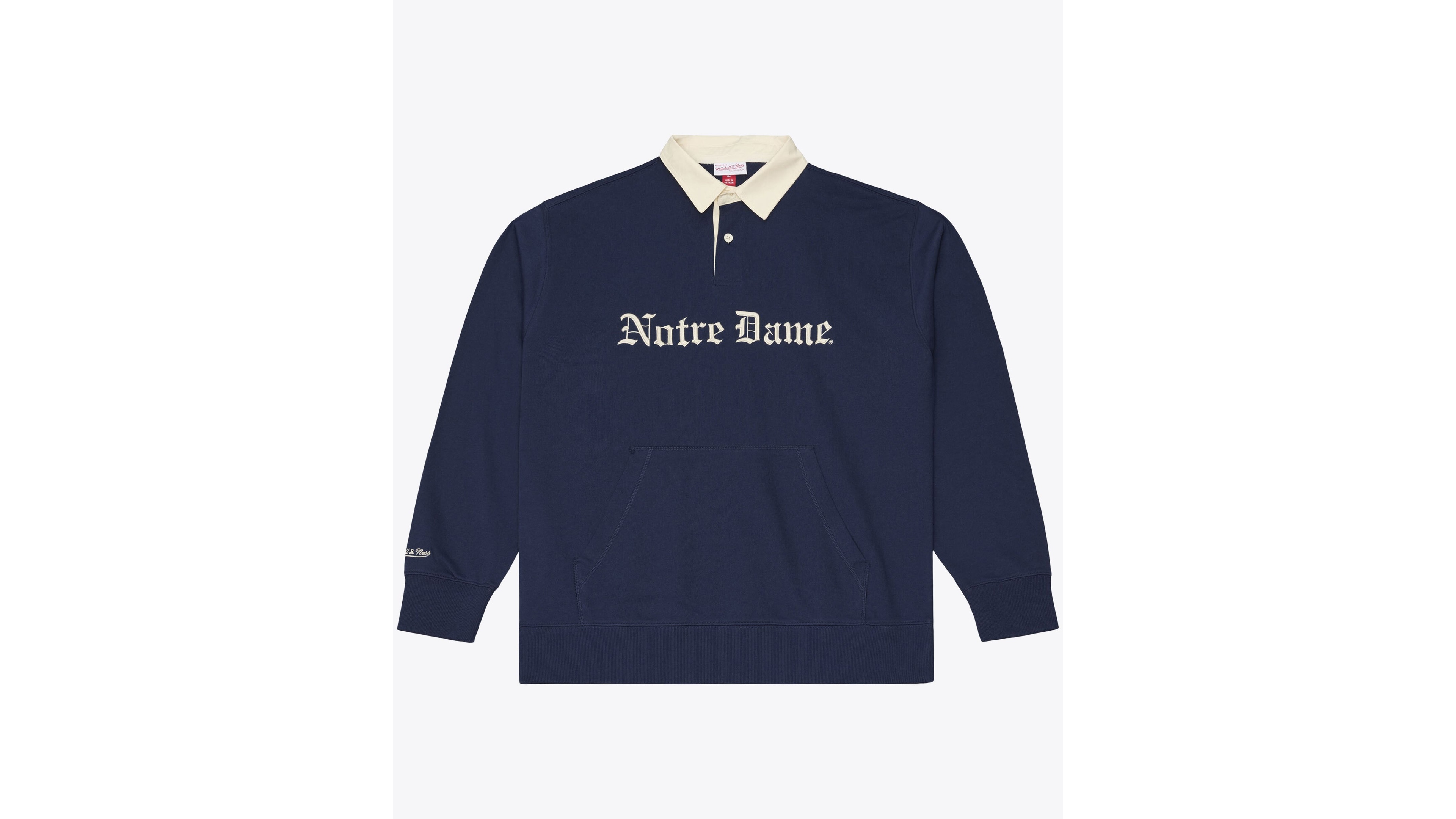 Mitchell & Ness Men's Navy Notre Dame Fighting Irish Retro Roots French Terry Fleece Polo Shirt