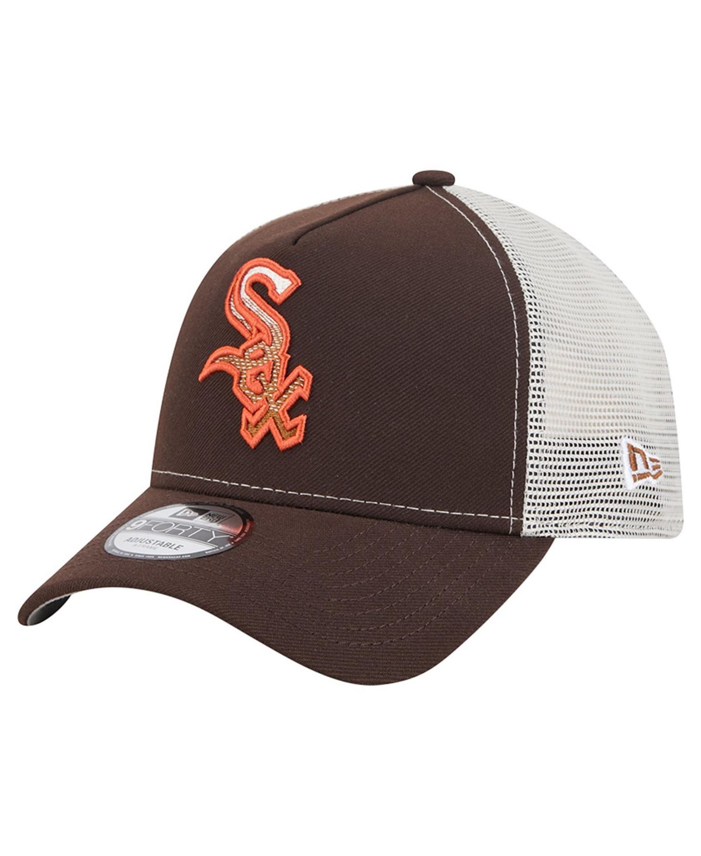Мужская кепка New Era Brown Chicago White Sox Pumpkin Spice 9FORTY A-Frame Adjustable Trucker Hat — фото 3