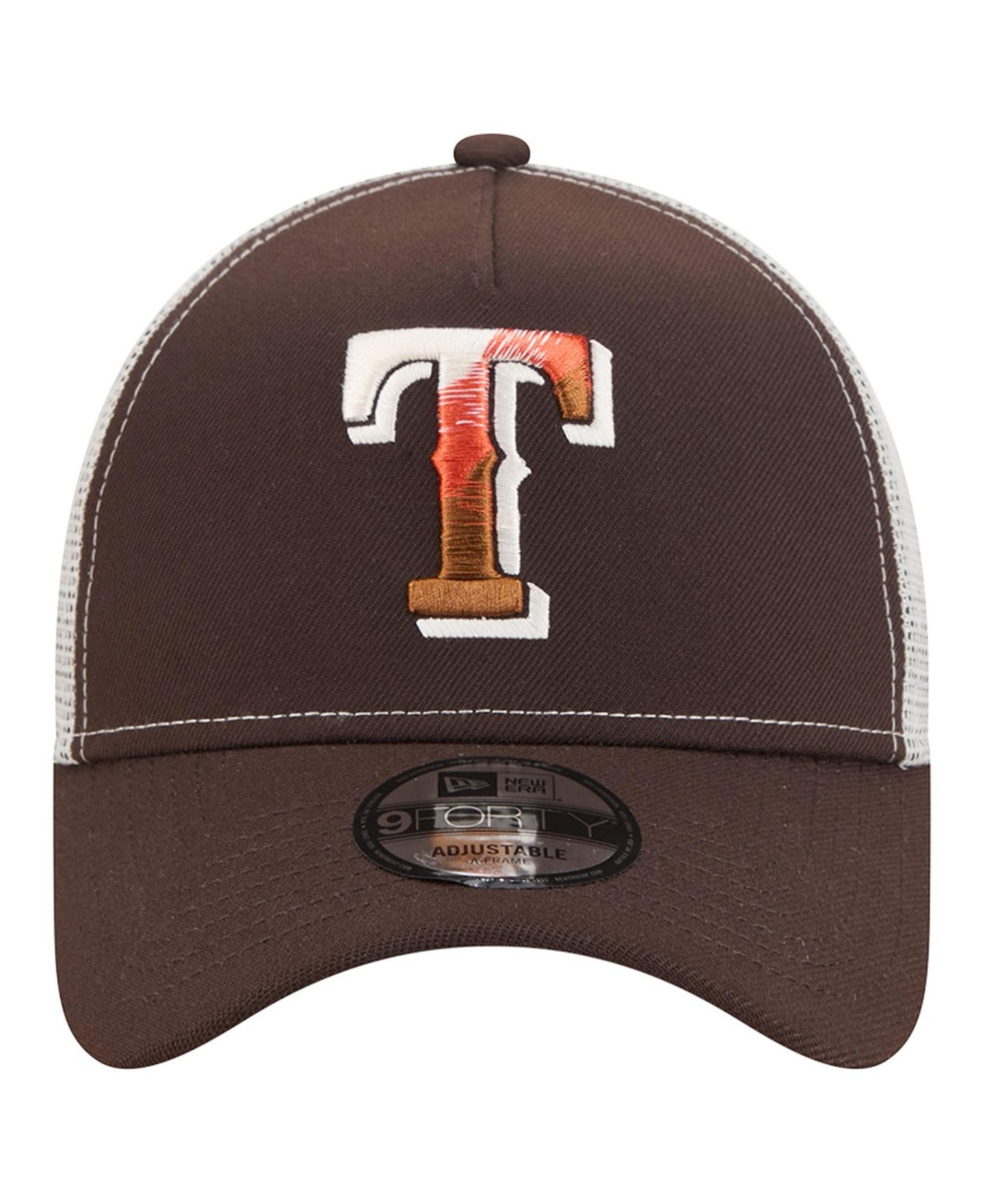 Мужская кепка New Era Brown Texas Rangers Pumpkin Spice 9FORTY A-Frame Adjustable Trucker Hat — фото 2