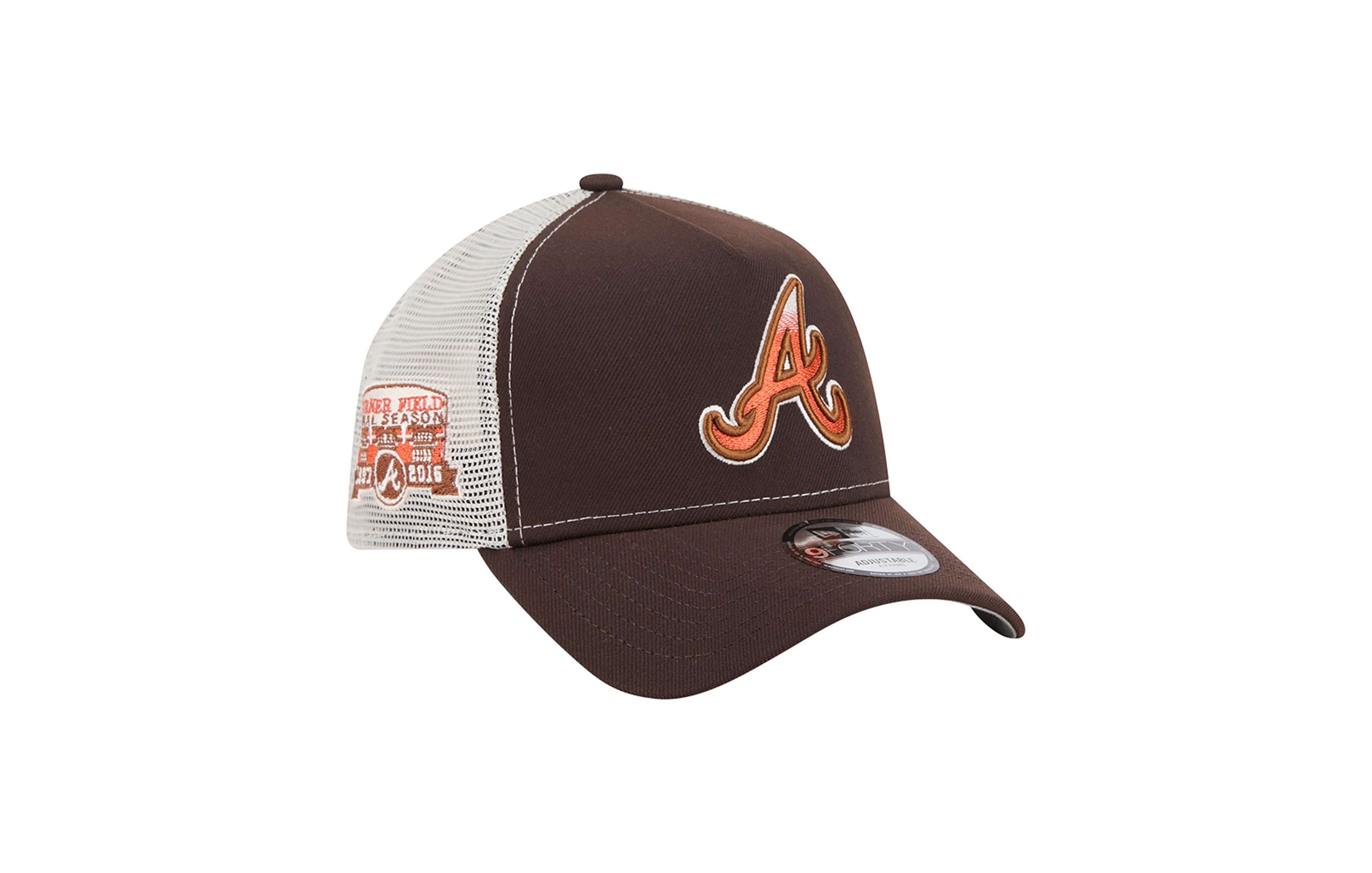 New Era Men's Brown Atlanta Braves Pumpkin Spice 9FORTY A-Frame Adjustable Trucker Hat