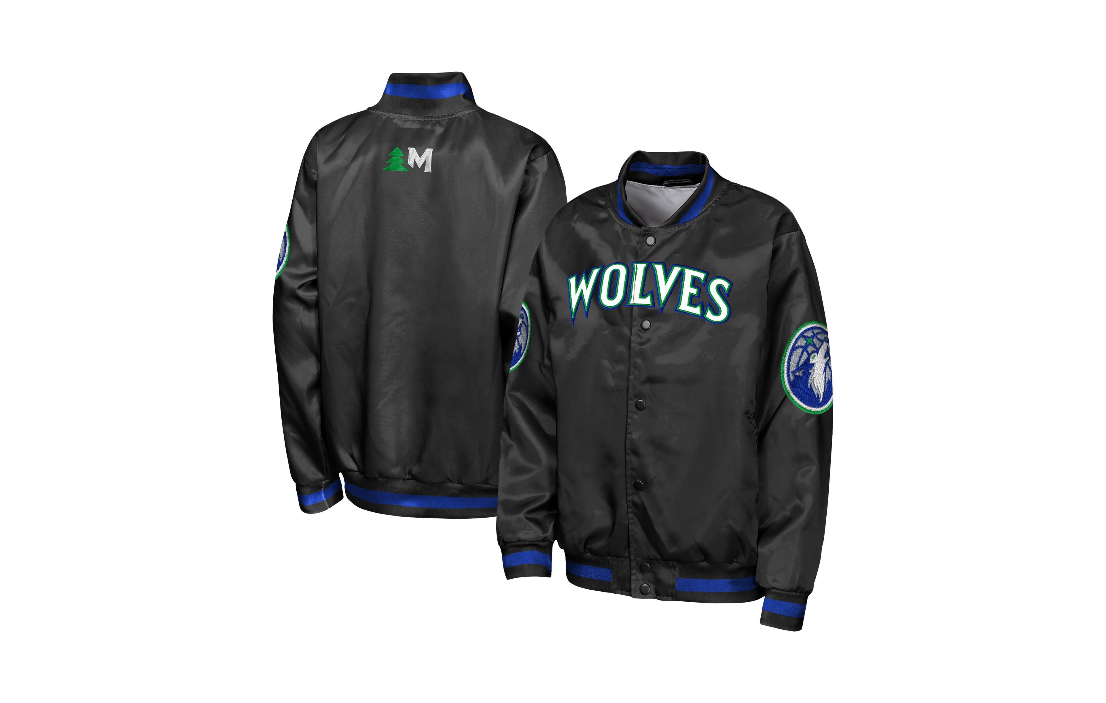 Outerstuff Big Boys' and Girls' Black Minnesota Timberwolves Statement Edition Lightweight Satin Jacket