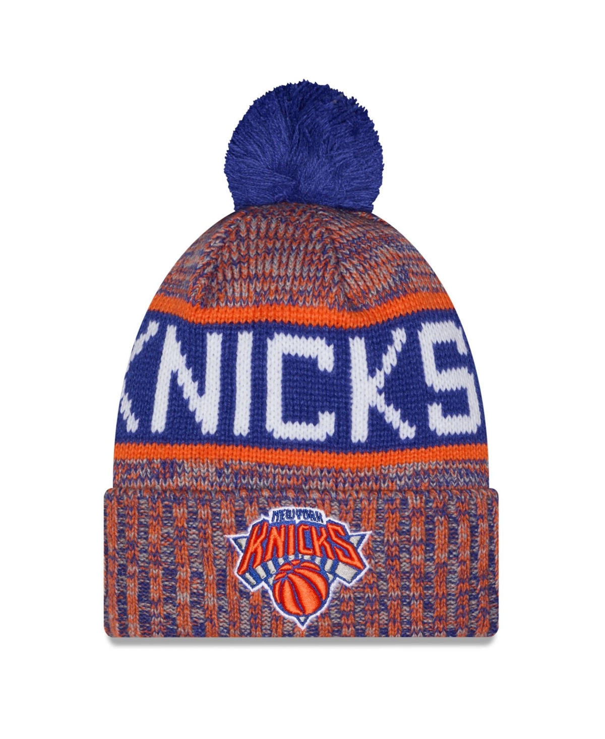 New Era Big Boys' and Girls' Orange New York Knicks Tri-Color Cuffed with Pom Knit Hat - Orange