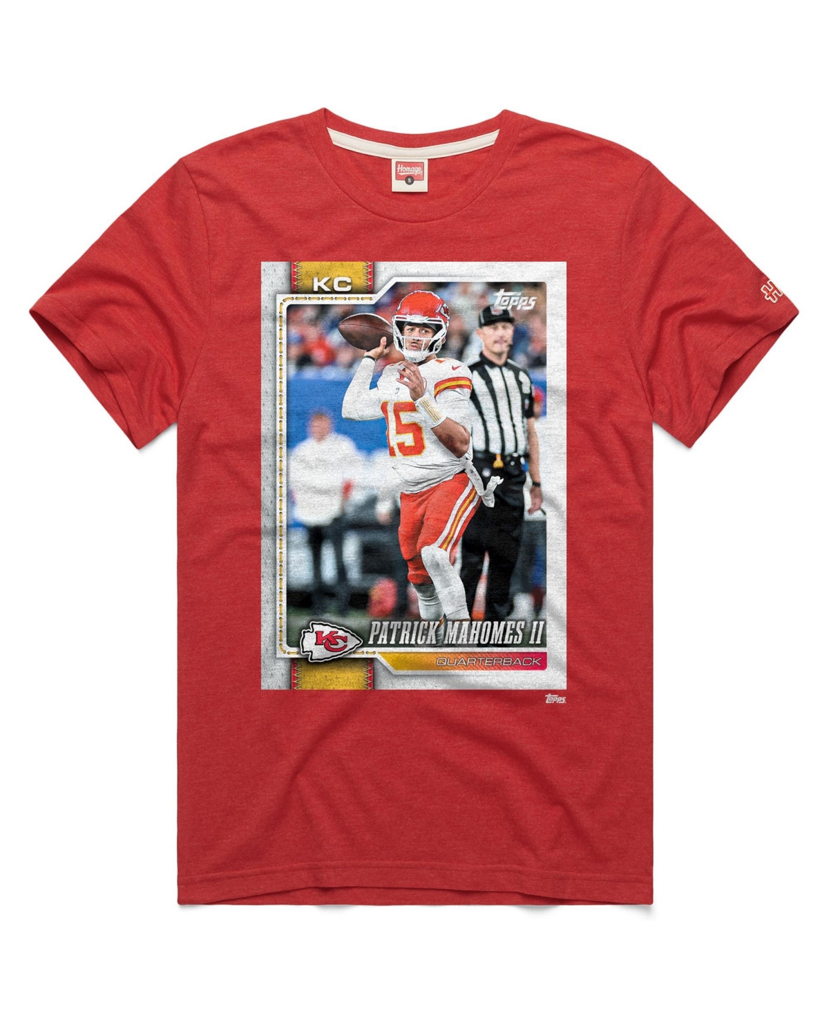 Homage Men's and Women's Patrick Mahomes Red Kansas City Chiefs Nfl Topps Trading Card Tri-Blend T-Shirt - Red