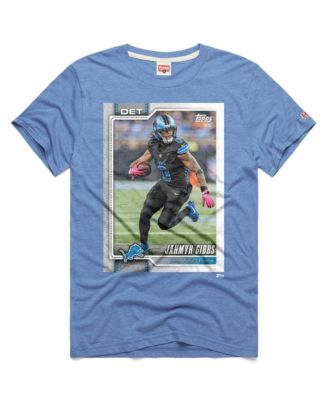 Men's and Women's Jahmyr Gibbs Blue Detroit Lions NFL Topps Trading Card Tri-Blend T-Shirt