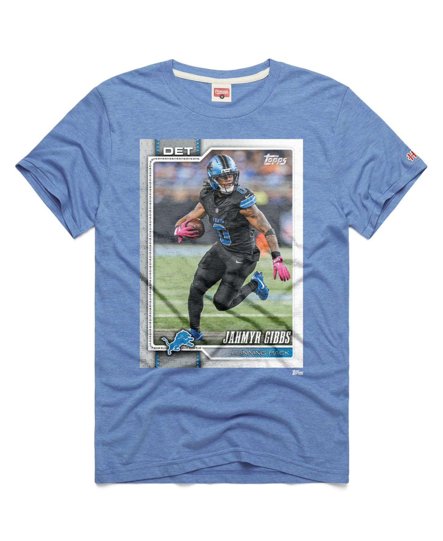 Футболка Homage Jahmyr Gibbs Blue Detroit Lions NFL Topps Trading Card Tri-Blend — фото 1