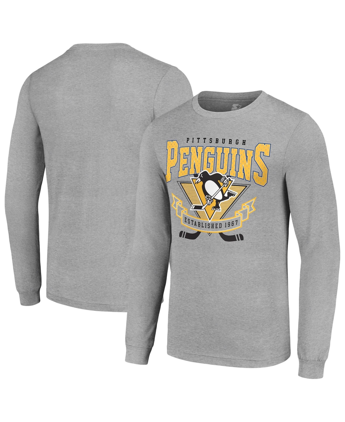 Starter Men's Heather Gray Pittsburgh Penguins '80s Inspired Team Logo Long-Sleeves T-Shirt