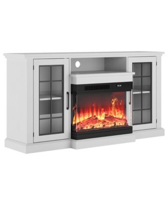 59" Electric Fireplace TV Stand with 24" 3D Fireplace Insert, 12 LED Flame Colors, Remote, Glass Doors