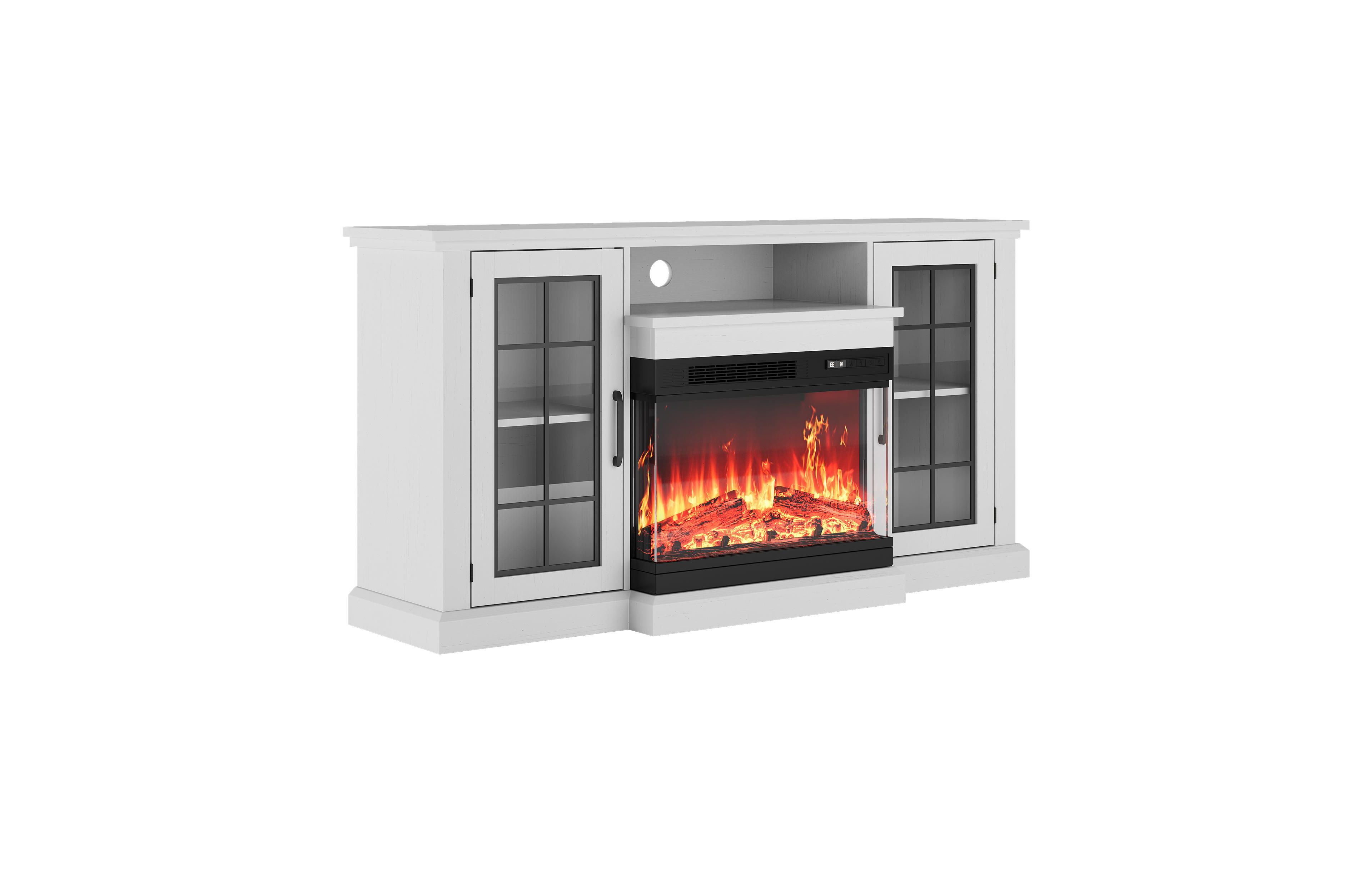 homfan 59" Electric Fireplace Tv Stand with 24" 3D Fireplace Insert, 12 Led Flame Colors, Remote, Glass Doors