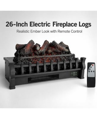 23 Inch Pine Log Electric Fireplace Log Set Heater, 120V 1500W Cold Rolled Steel and ABS Insert with Remote and 3 Level Brightness