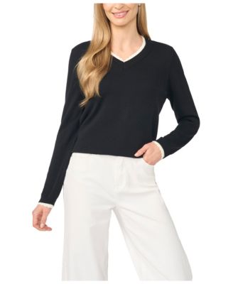 Women's Scallop-Trim V-Neck Long-Sleeve Sweater