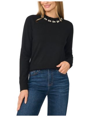 Women's Embellish Ruffle Neck Long Sleeve Sweater