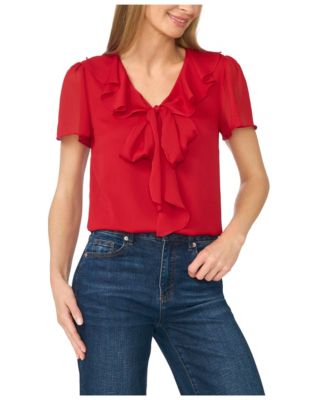 Women's Tie-Front Ruffle V-Neck Blouse