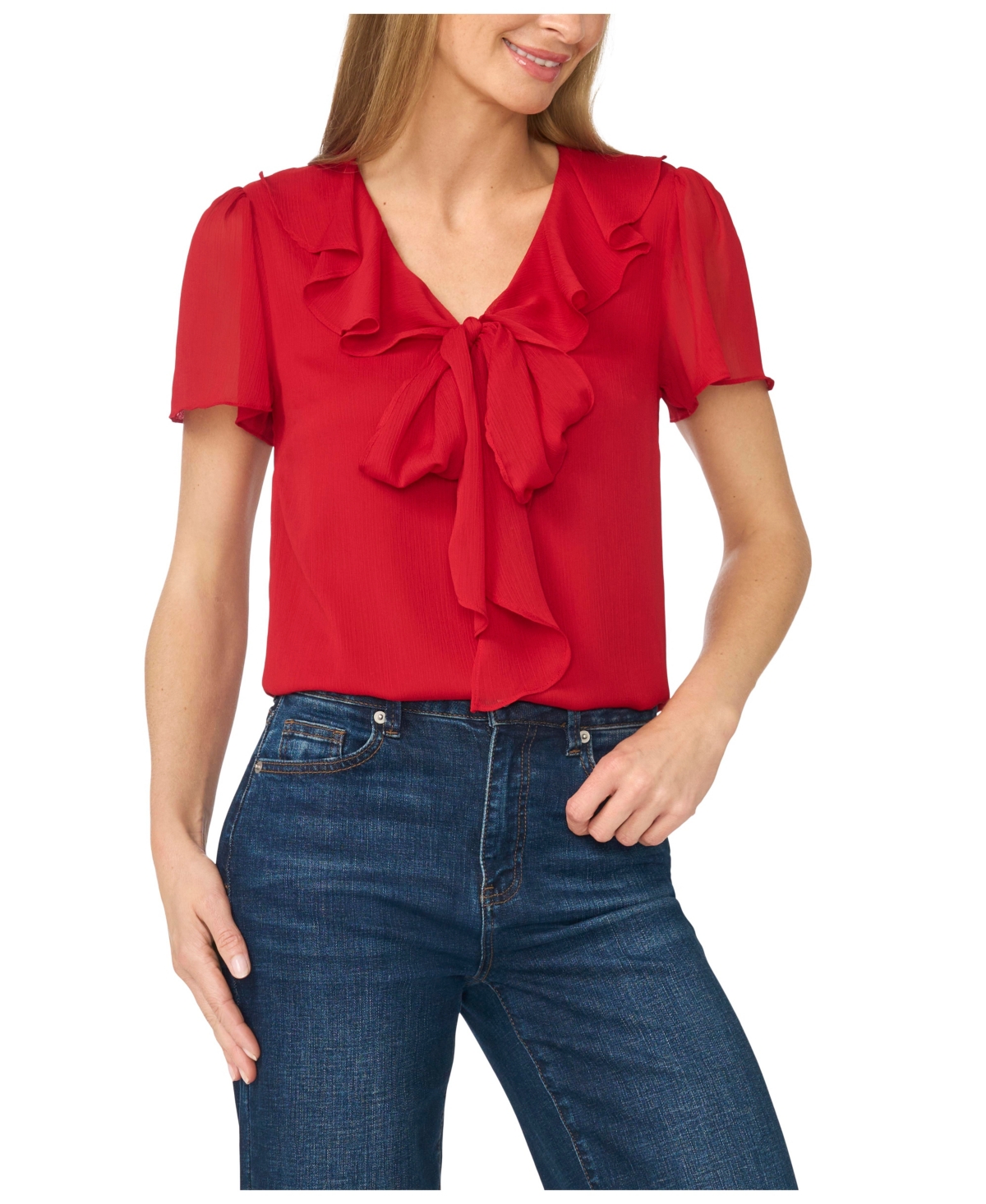 CeCe Women's Tie-Front Ruffle V-Neck Blouse