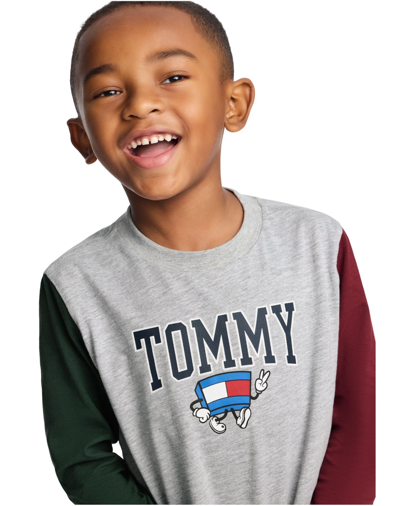 Детский лонгслив Tommy Hilfiger Mascot с объёмным принтом, 2T-7, цвет: Серый меланжевый — фото 4