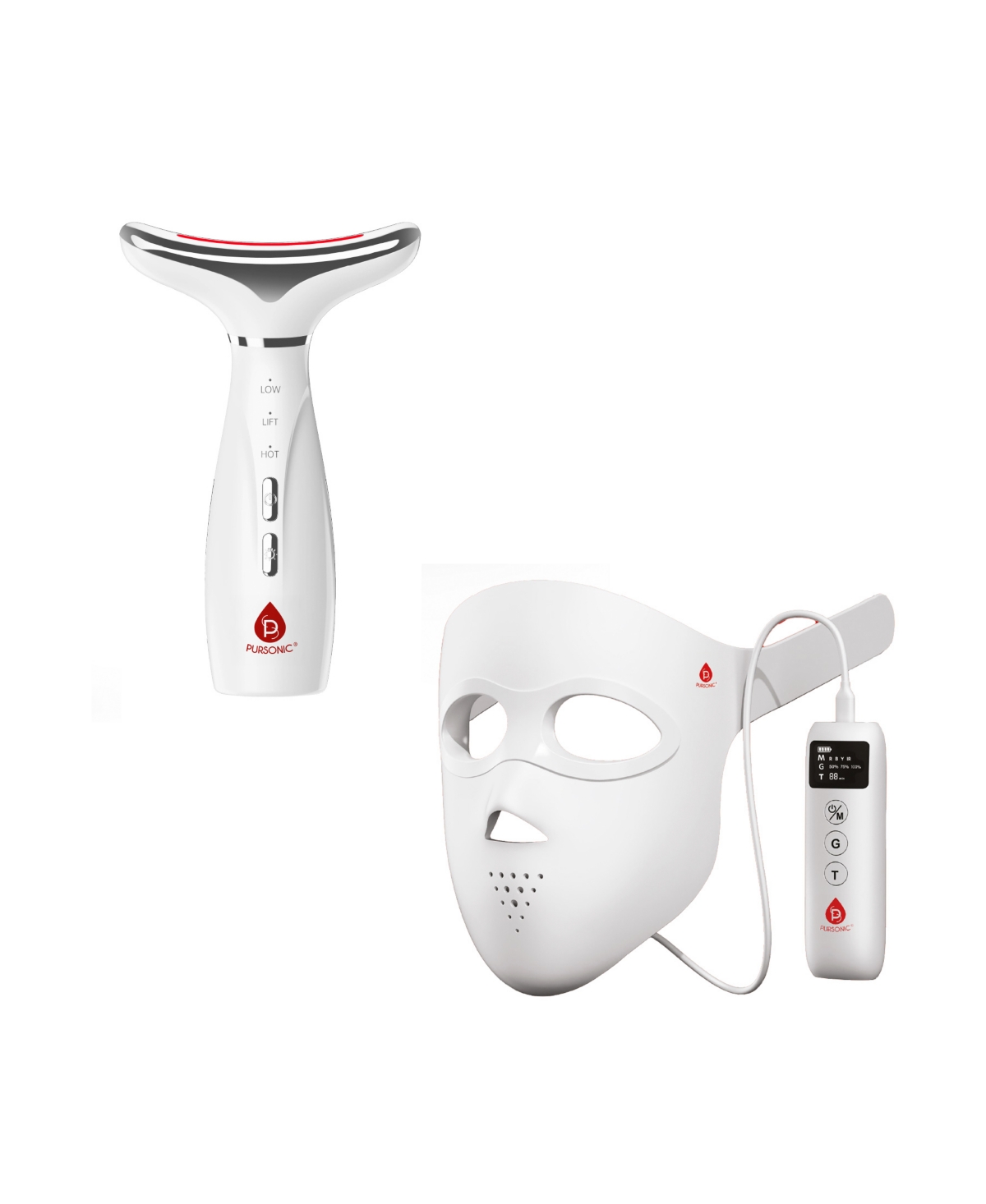 Pursonic Glow and Lift Set 3D Led Therapy Mask and 7-in-1 Face and Neck Beauty Device - White