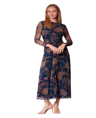 Women's Ruched Floral Midi Dress