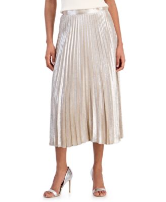 Petite Pleated Foil Midi Skirt