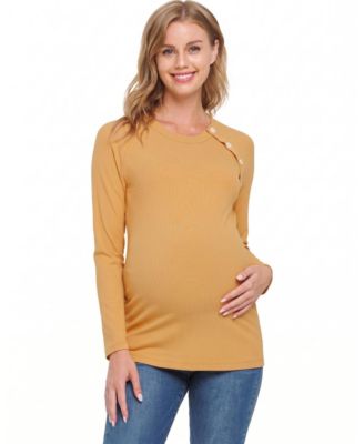 Women's Round-Neck Button-Detail Long-Sleeve Top