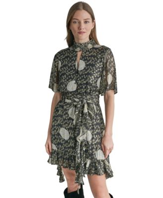 Women's Metallic Keyhole Short-Sleeve Dress