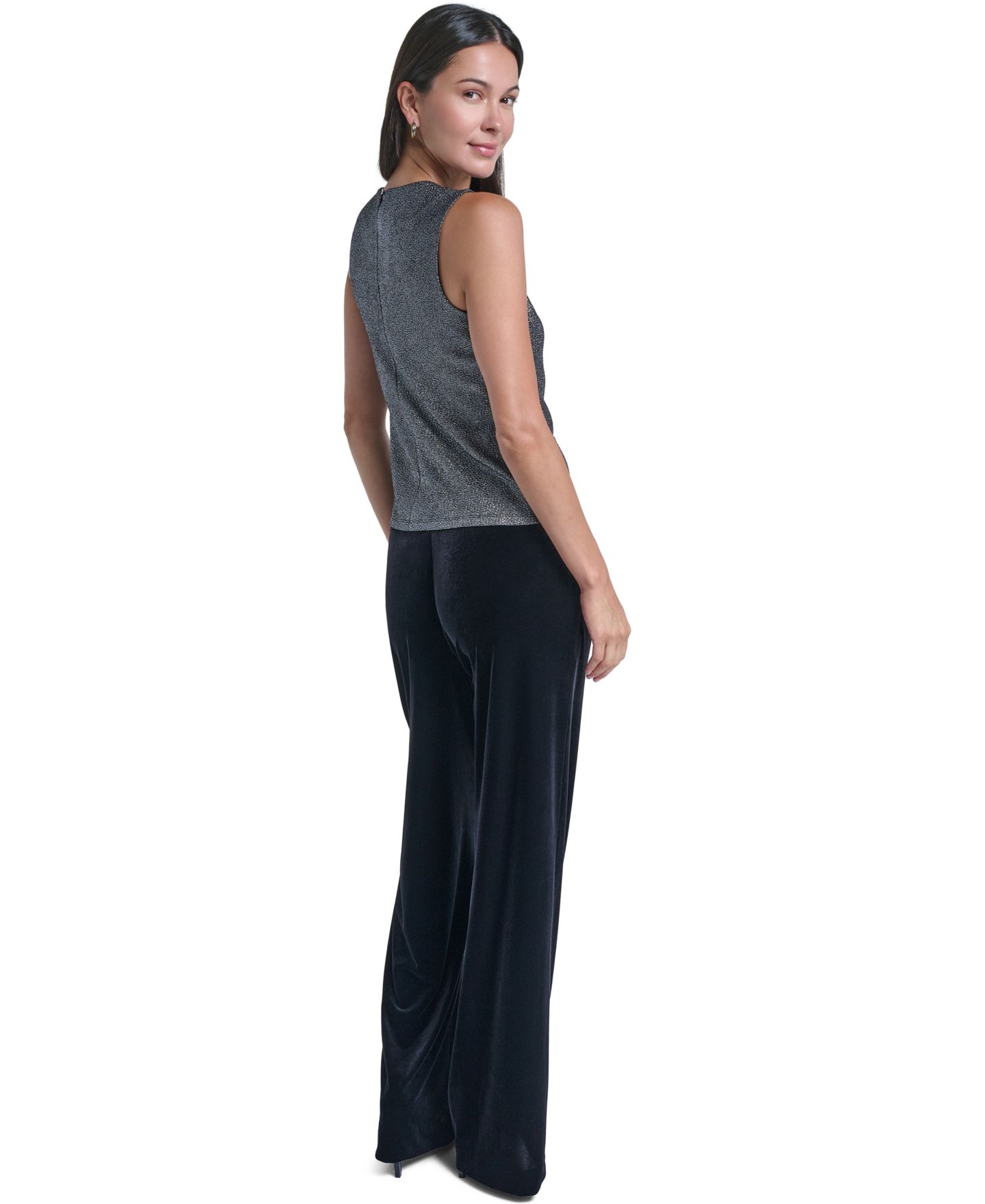Женская блузка Calvin Klein Sleeveless Pleated Crewneck, цвет: Чёрный / Серебряный — фото 4