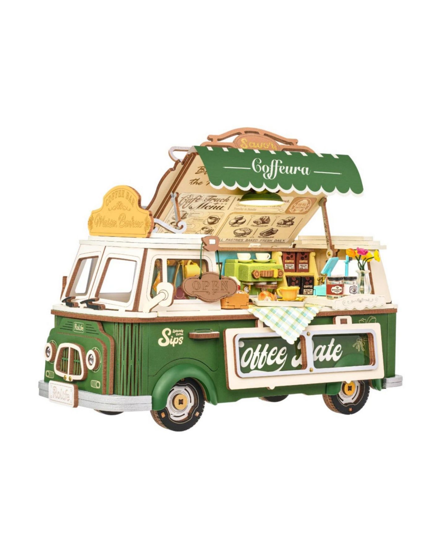 Детский конструктор Robotime Coffee Truck Leo 189-Piece 3D Wooden Puzzle Building Set, Ages 14+ — фото 1