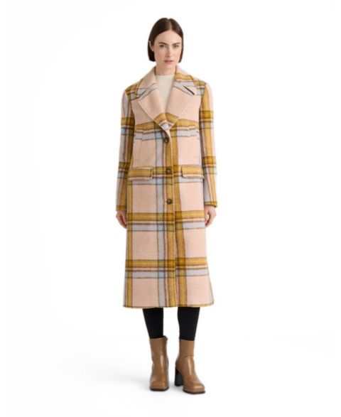 Женское пальто NVLT Plaid Single-Breasted Long Faux Wool-Blend, цвет: Розовый клетчатый