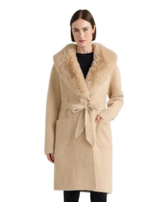Women's Eyelash Shawl Collar Faux Fur Collar Belted Coatigan