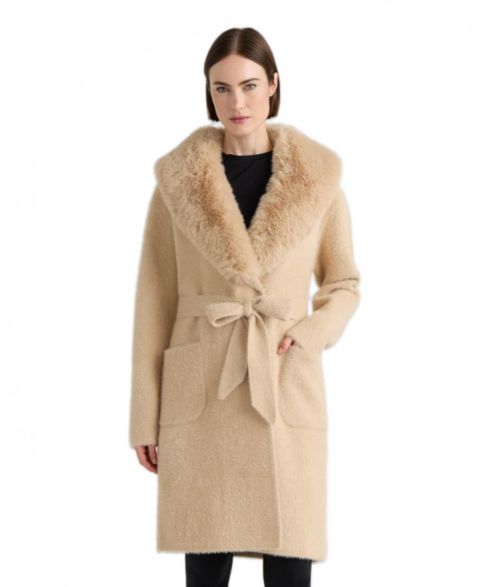 Женские куртки NVLT Eyelash Shawl Collar Faux Fur Collar Belted Coatigan, цвет: Светлый верблюжий