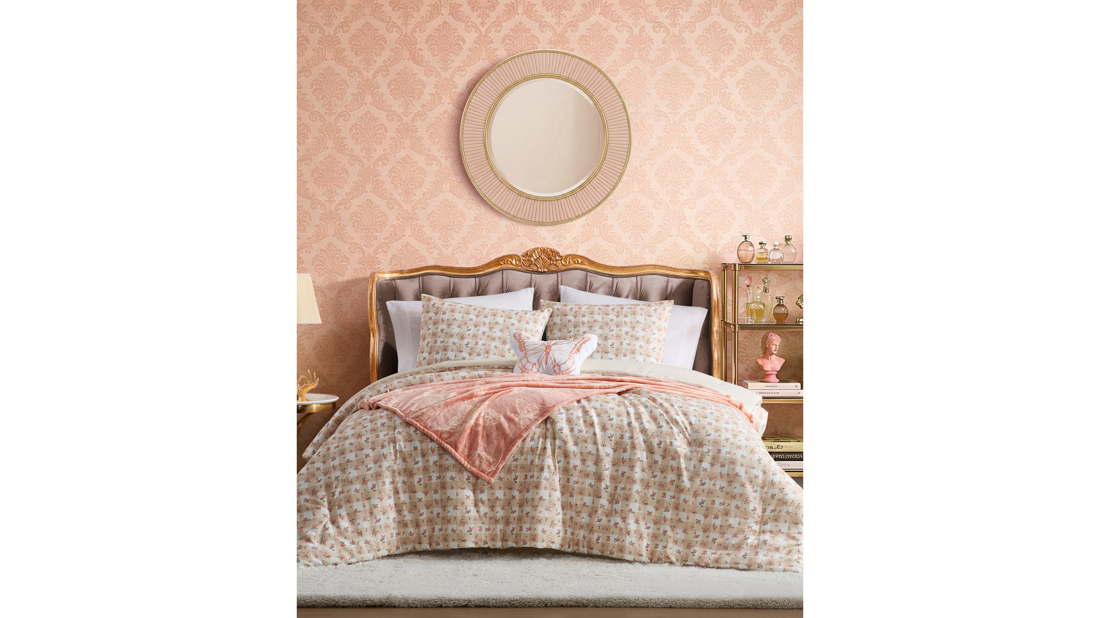 Betsey Johnson Ditsy Floral Gingham Microfiber 5-Piece Comforter Set, Full/Queen