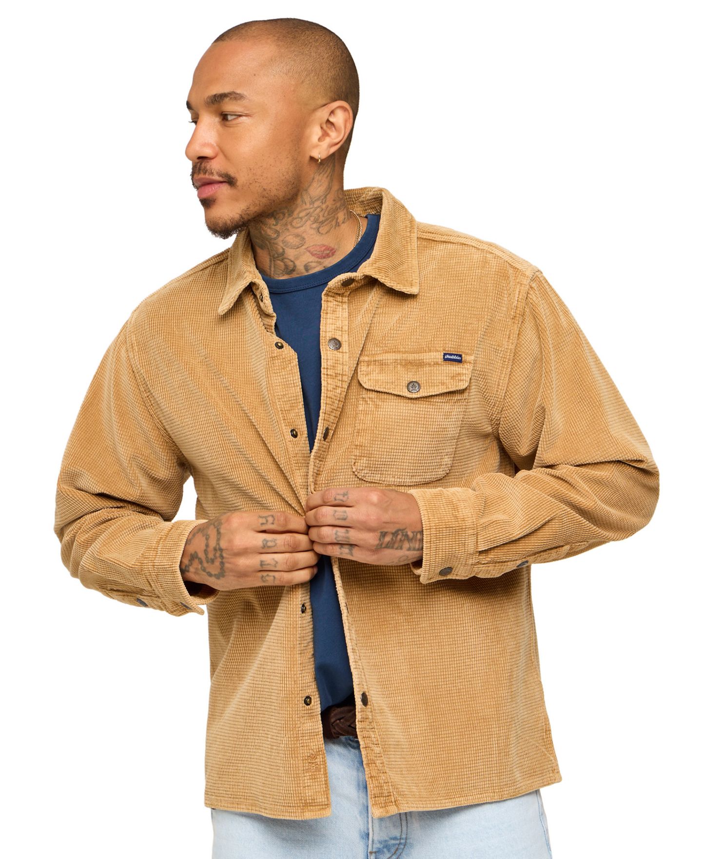 Мужская рубашка Chubbies The Sandstone Long-Sleeve Waffle-Cord, цвет: Средний хаки — фото 2