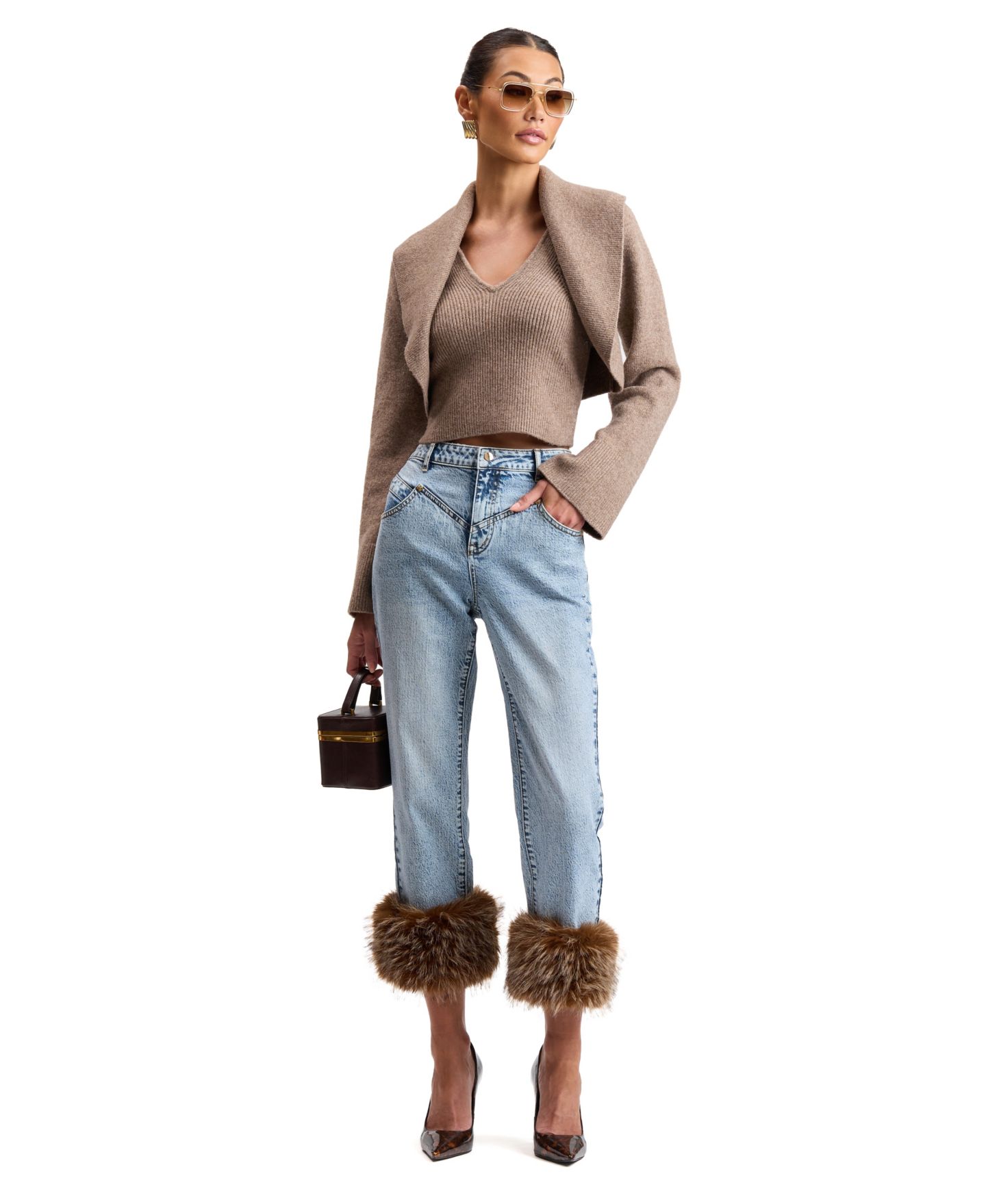 Женские болеро Avec Les Filles Oversized Shawl-Collar Cropped Shrug, цвет: Серо-бежевый — фото 7