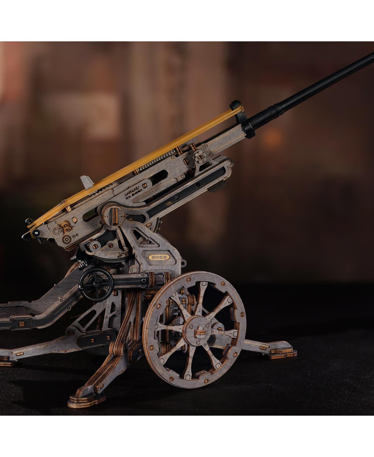 Детский конструктор Robotime Anti Aircraft Gun Mechanical 133-Piece Wooden Puzzle Building Set, Ages 14+ — фото 3