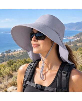 Women s UPF 50+ Wide Brim Sun Hat with Neck Flap and Ponytail Opening