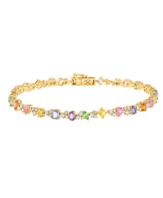 Multi-Sapphire and Diamond Bracelet (1-1/4 ct. t.w. Diamond, 4-3/4 ct. t.w. Sapphire) in 14k Yellow Gold