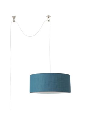 Stretch Swag Lamp, Pool Linen Drum Shade, Satin Nickel, for Living Room or Bedroom