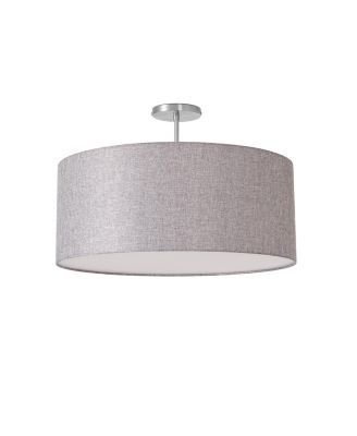 Stretch Semi Flush Mount, Cashmere Linen Drum Shade, Satin Nickel