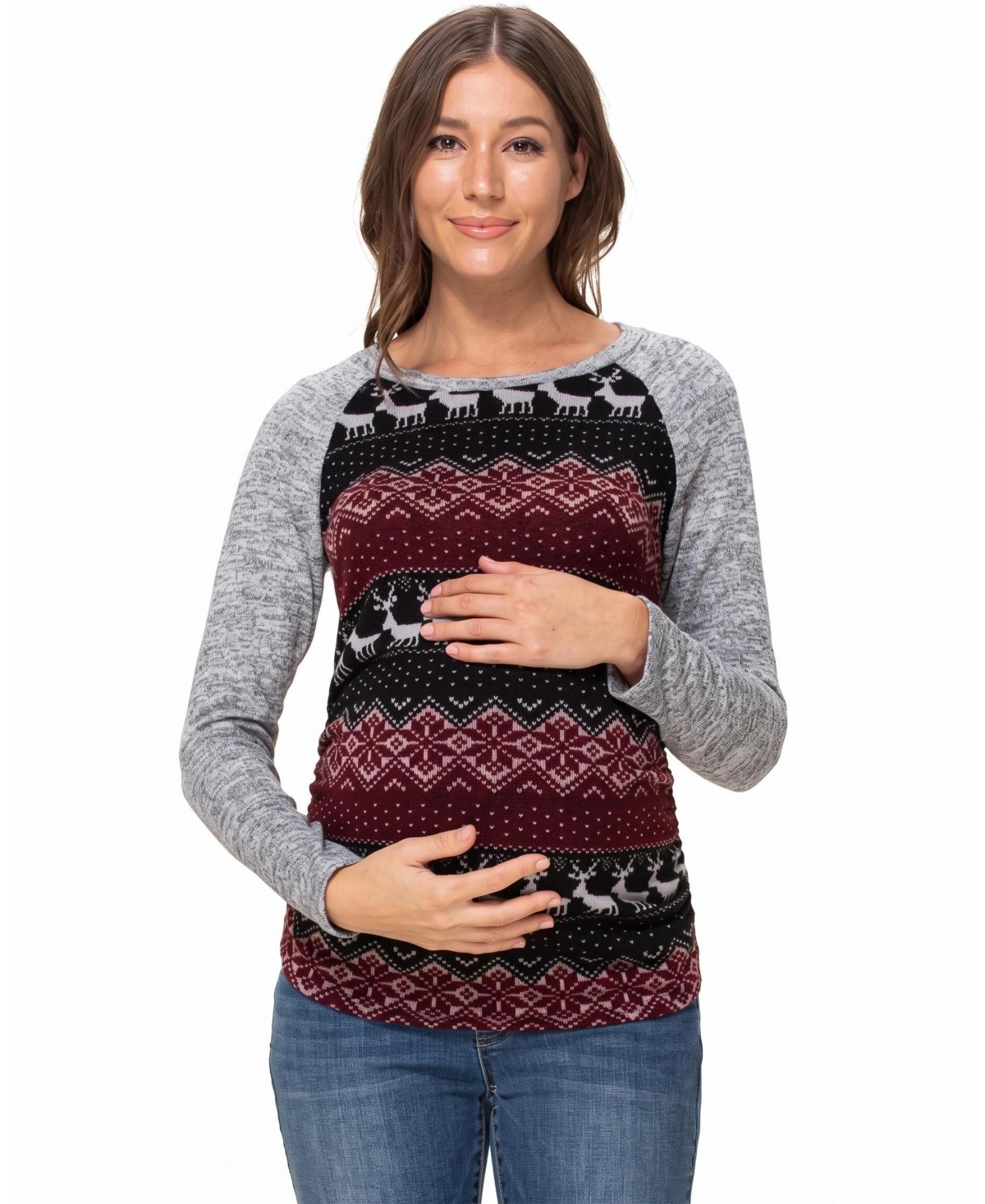 Hello Miz Women's Block Long-Sleeve Sweater Knit Top
