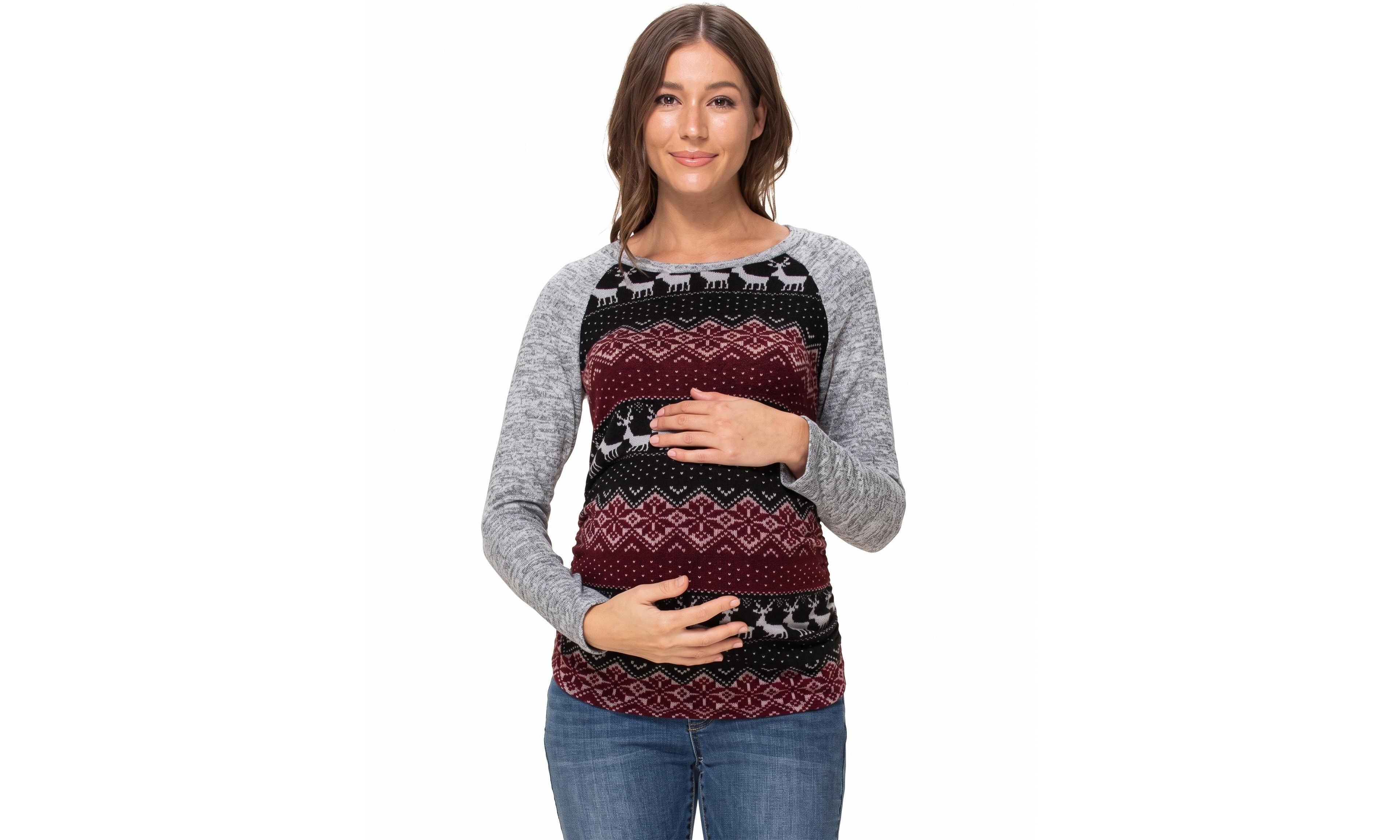 Hello Miz Women's Block Long-Sleeve Sweater Knit Top