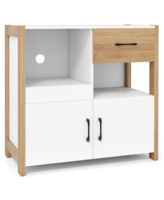 32 Inch 2-Door Engineered Wood and MDF Farmhouse Storage Cabinet with Drawer and Pull-Out Shelf
