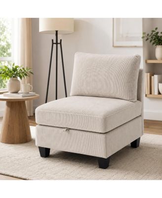 Modular Sofa Chair Single Seat Accent Sectional Upholstered Linen Fabric Wooden Frame for Living Room