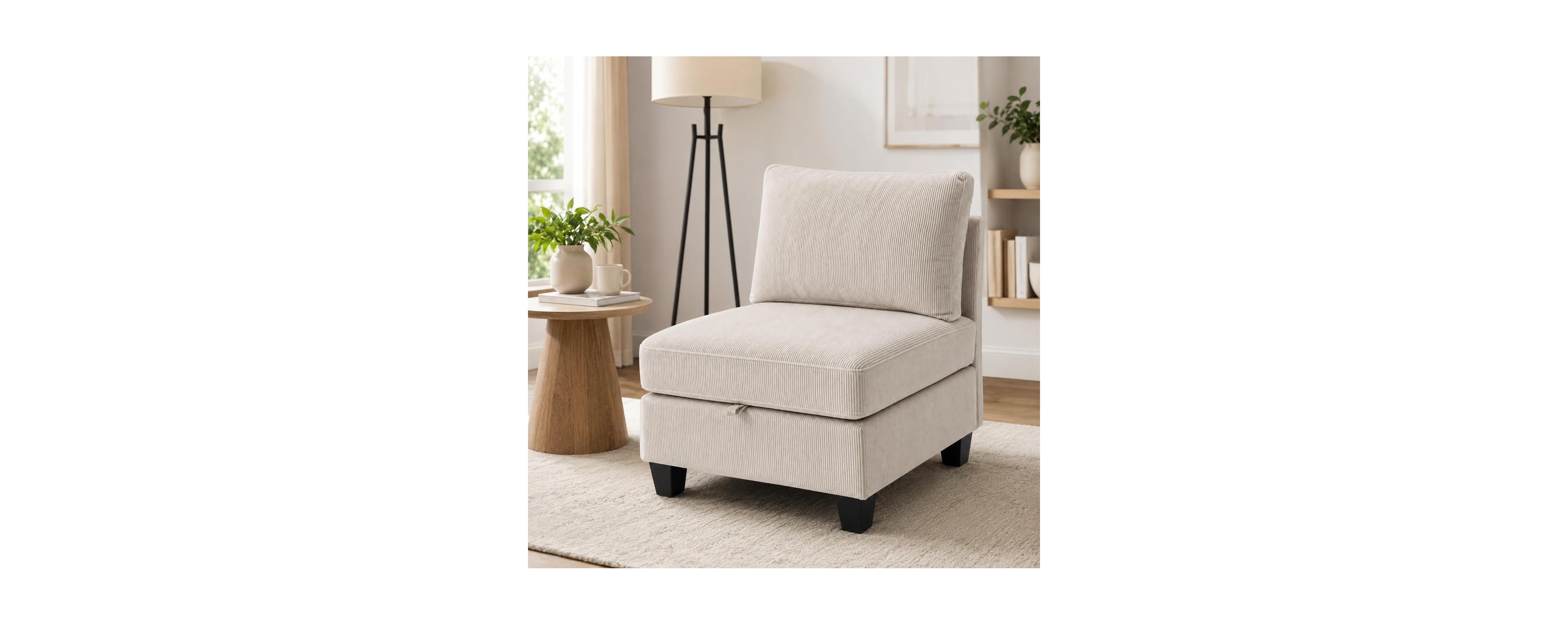 homfan Modular Sofa Chair Single Seat Accent Sectional Upholstered Linen Fabric Wooden Frame for Living Room