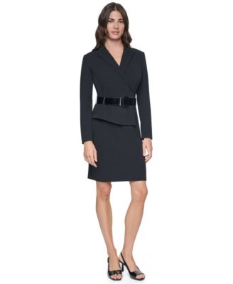 Women's Long-Sleeve Collared Belted Sheath Dress