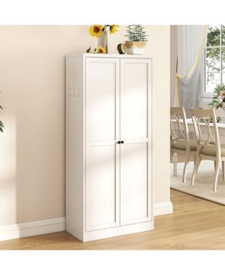 61" Tall Metal Kitchen Pantry Cabinet, Hooks and 4 Adjustable Shelves, Freestanding