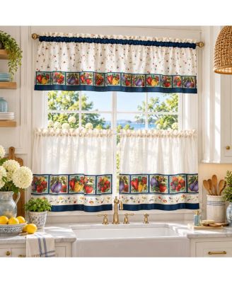 Garden Veggies 3 Piece Tier And Valance Lightweight Sheer Cafe Kitchen Curtain Set
