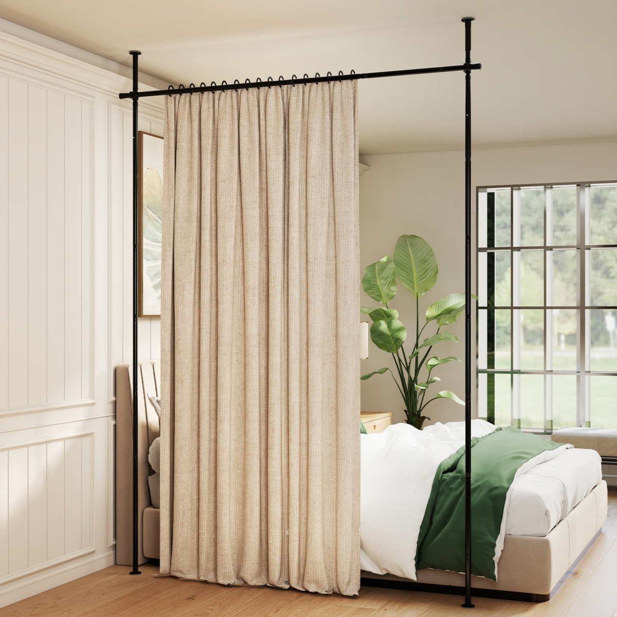 Gymax Room Divider Curtain Rod Adjustable Floor to Ceiling Tension Rodfor Bedroom