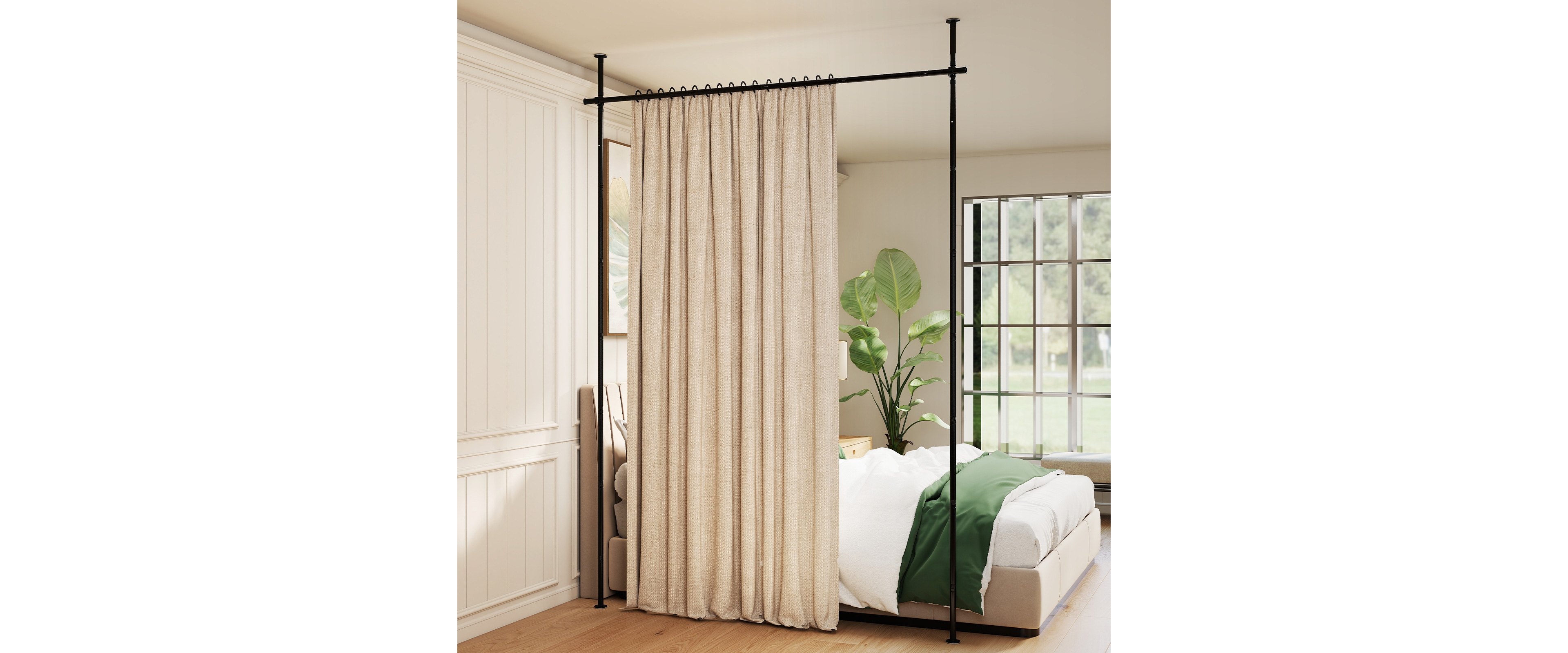 Gymax Room Divider Curtain Rod Adjustable Floor to Ceiling Tension Rodfor Bedroom