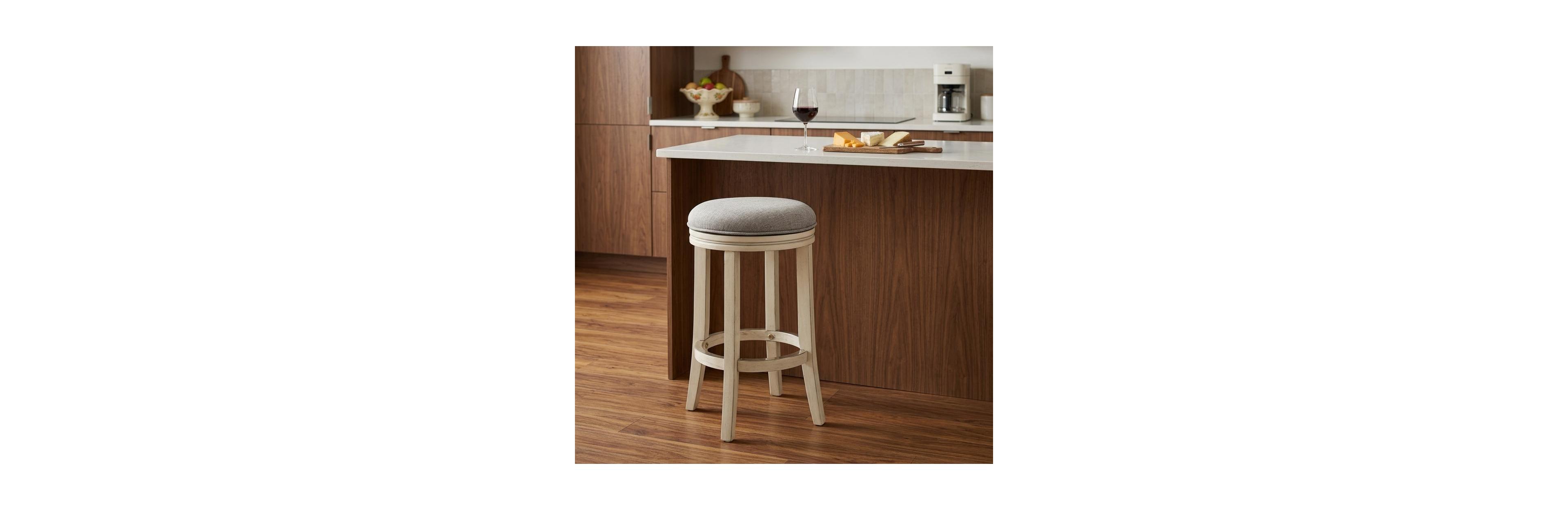 HomeRoots 25 Inch Fabric and Solid Wood Backless Counter Height Swivel Bar Chair