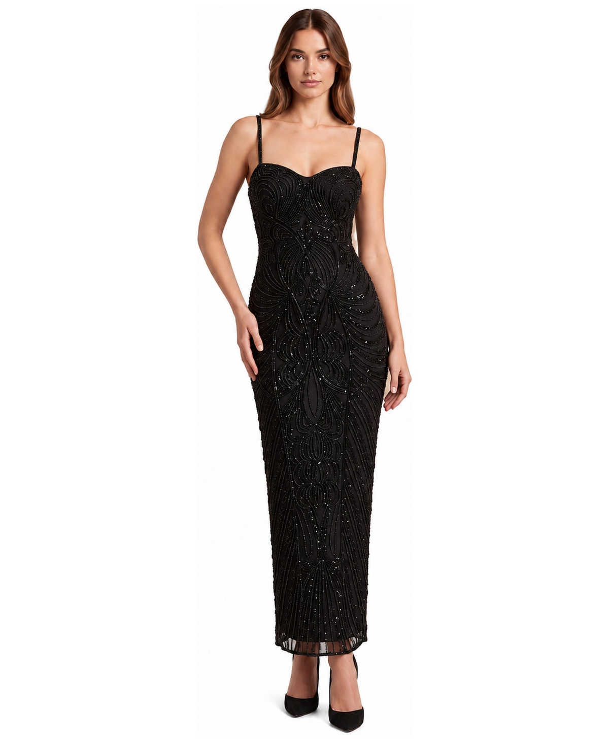 Lara Women's Beaded Spaghetti Strap Sweetheart Midi Dress