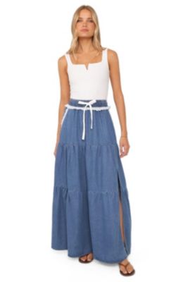 Women's Scout Tiered High-Waisted Maxi Denim Skirt